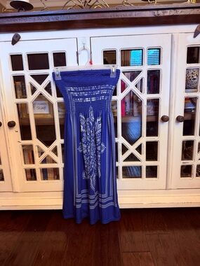 Blue Printed Smocked Maxi Skirt